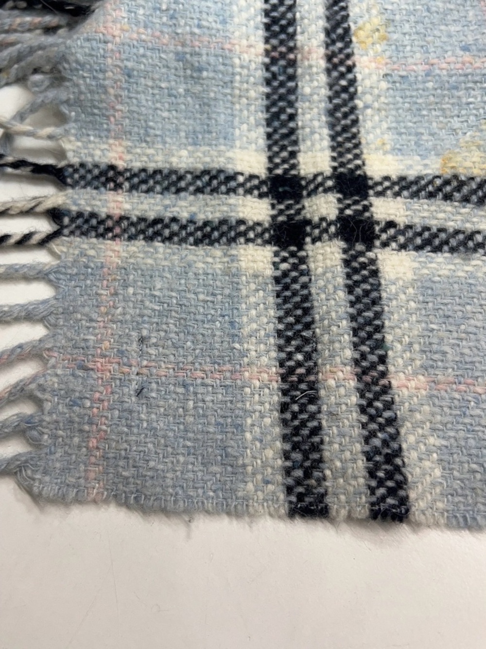 Burberry Merino Angora Cashmere Scarf Blue Grey Novacheck Check Plaid Fringe - Picture 7 of 8